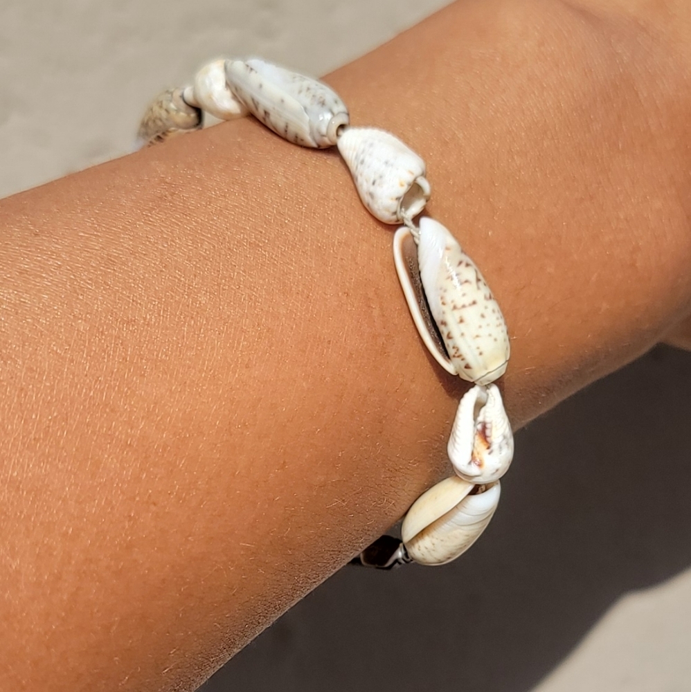 Surf beach bohemian handmade genuine shell bracelet 925 sterling silver clasp